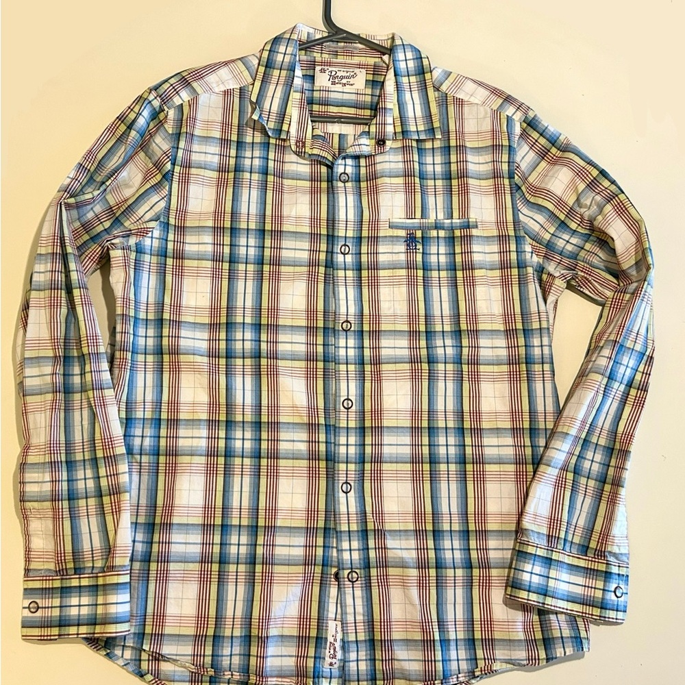 Original Penguin Red Blue and Yellow Casual Button Down Shirt